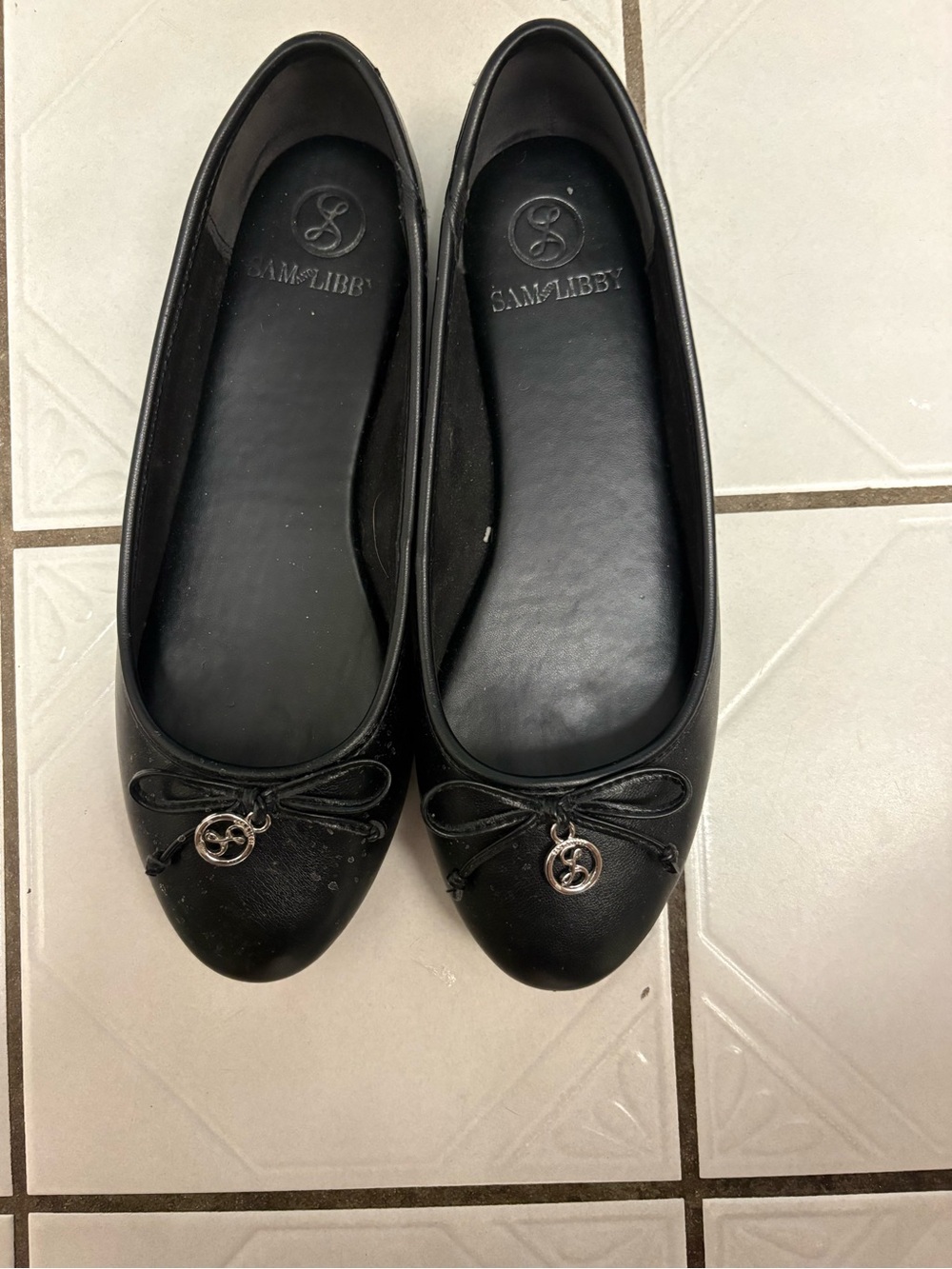 Sam & Libby Black Ballet Flats with Bow and Silver Logo Charm